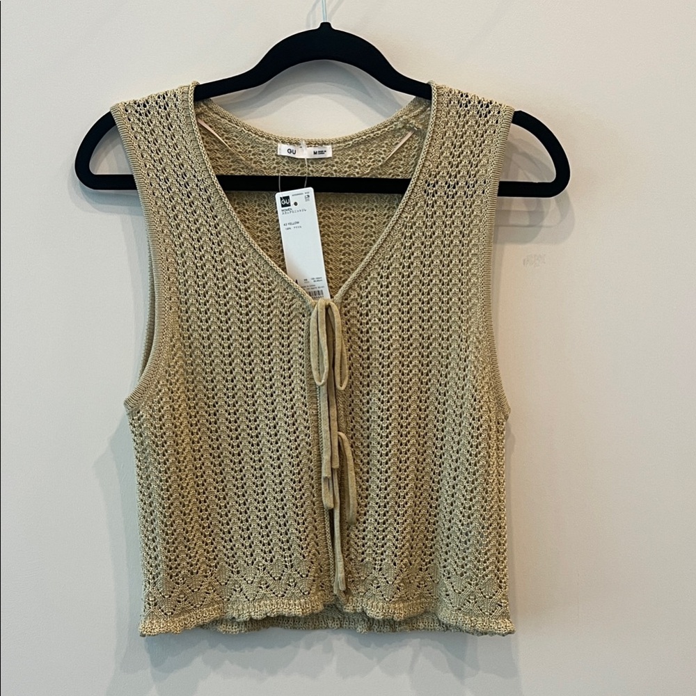 GU women’s Open-Knit Tie-Front Tank Top in yellow